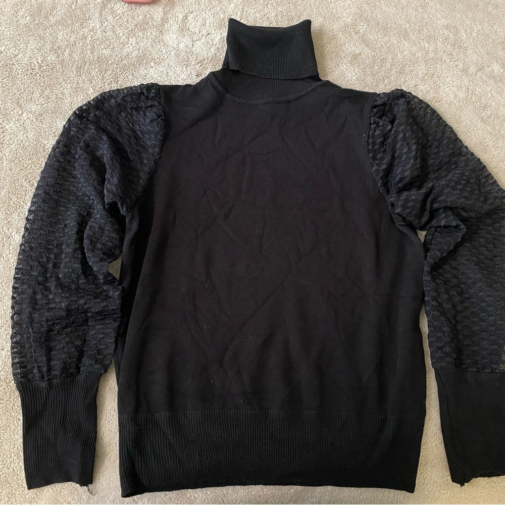 Fashion Nova Black Textured Sleeve Top